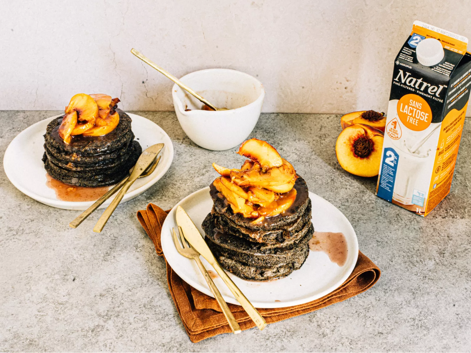 Lactose-Free Buckwheat Pancakes with Caramelized Peach Topping