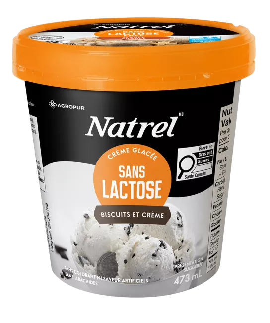 Crème glacée Sans lactose Biscuits et Crème